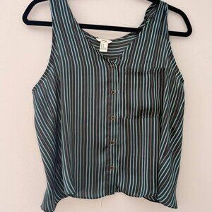 Forever 21 Love H81 Women’s Sleeveless Striped Blouse M  Teal Black Button Front